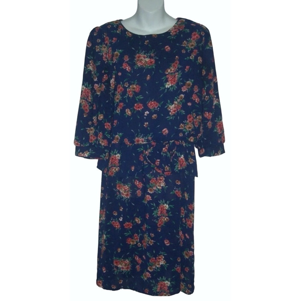 Vintage 80s Miss Oops Dress Carrie Bradshaw Floral Peplum Prairie Cottagecore